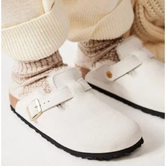Birkenstock Shoes - New Birkenstock Suede Boston Shearling Clogs Size 40 US 9 Antique White